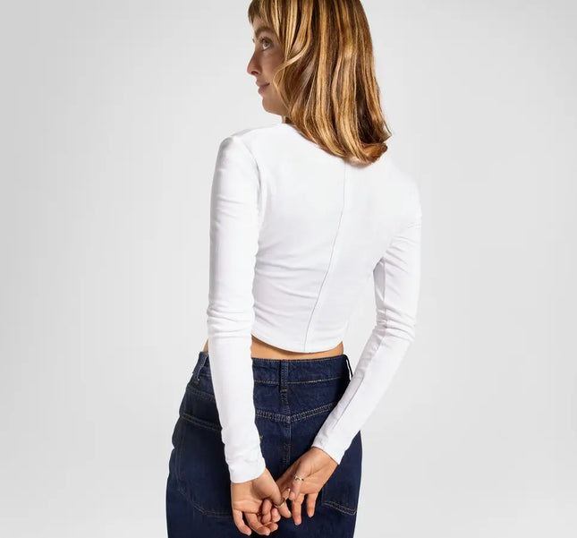 Polera Converse Ordmark Mujer Blanca Crop Slim Fit Algodón