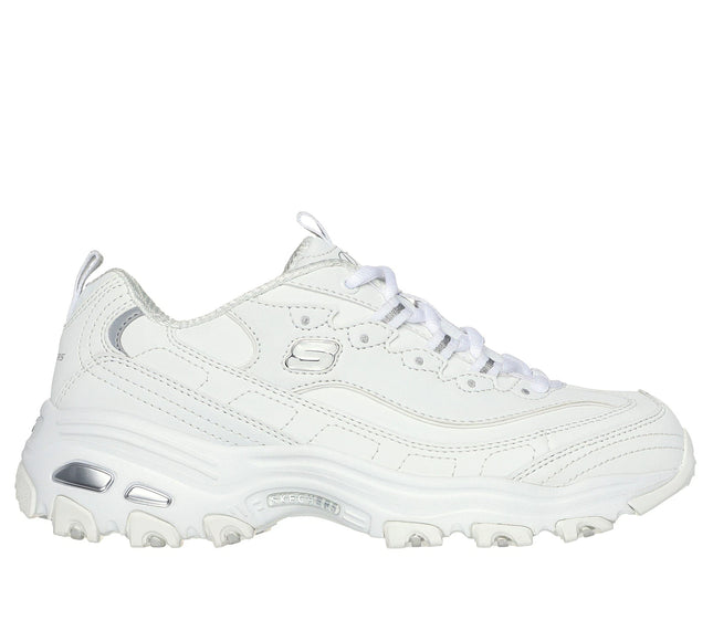 Zapatilla Skechers D'Lites Play On Mujer Blanca Plateada