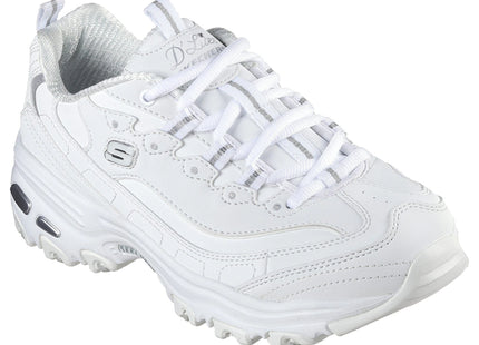 Zapatilla Skechers D'Lites Play On Mujer Blanca Plateada