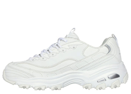 Zapatilla Skechers D'Lites Play On Mujer Blanca Plateada