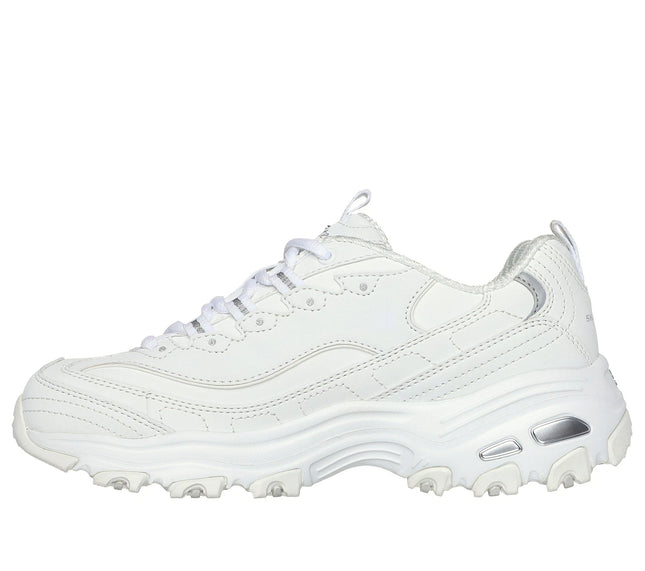 Zapatilla Skechers D'Lites Play On Mujer Blanca Plateada