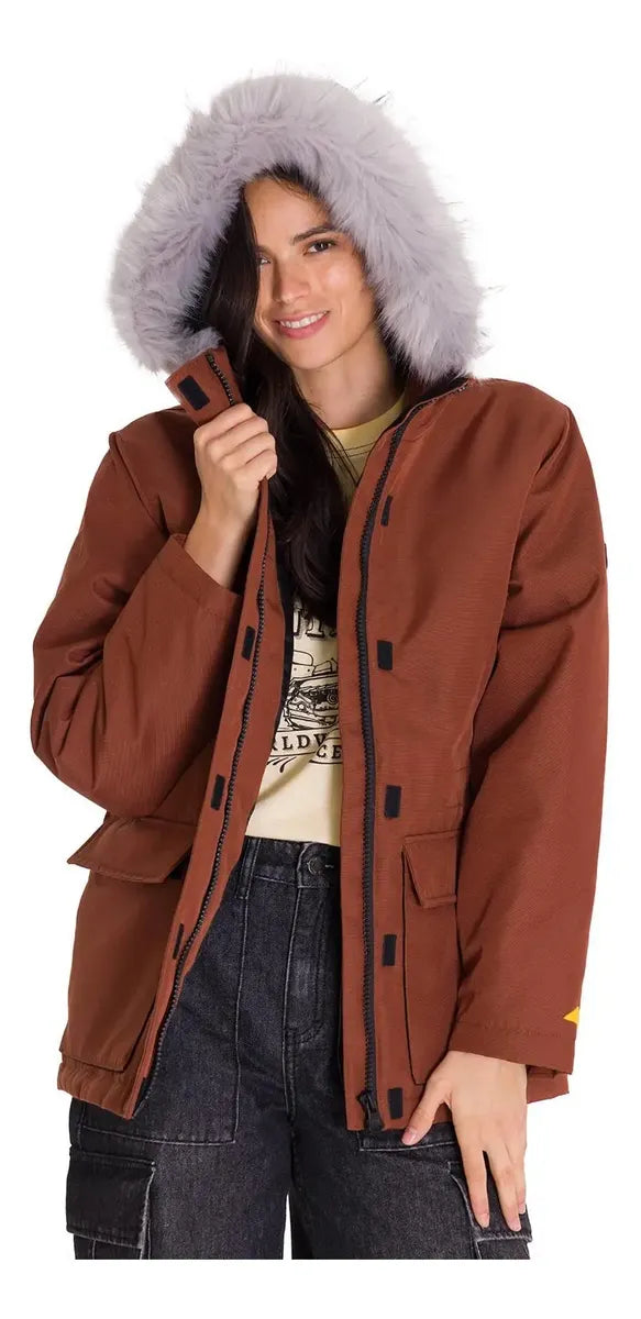 Parka Caterpillar Mediumweight Faux Fur Mujer Terracota Reciclada