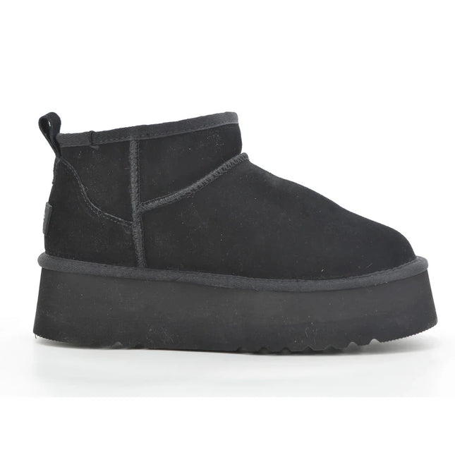 Bota Due Verona Low Plataforma Niña Negro Cuero EVA Invierno