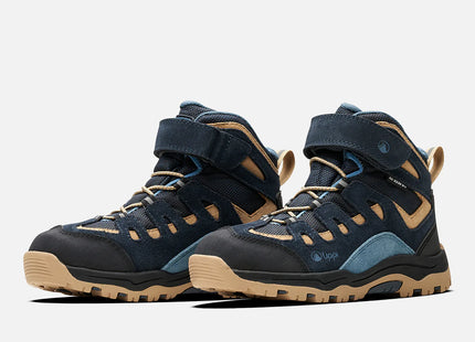 Botín Lippi Puelo CS Hi Velcro Niño Azul Piedra Taupe Trekking