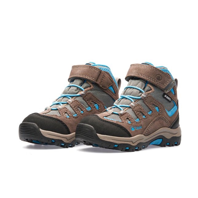 Botín Lippi Puelo Cs Hi Velcro Niño Café Azul Trekking Hiking