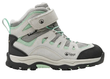 Botín Lippi Puelo Cs Hi Velcro Niña Gris Claro Verde Agua Trekking