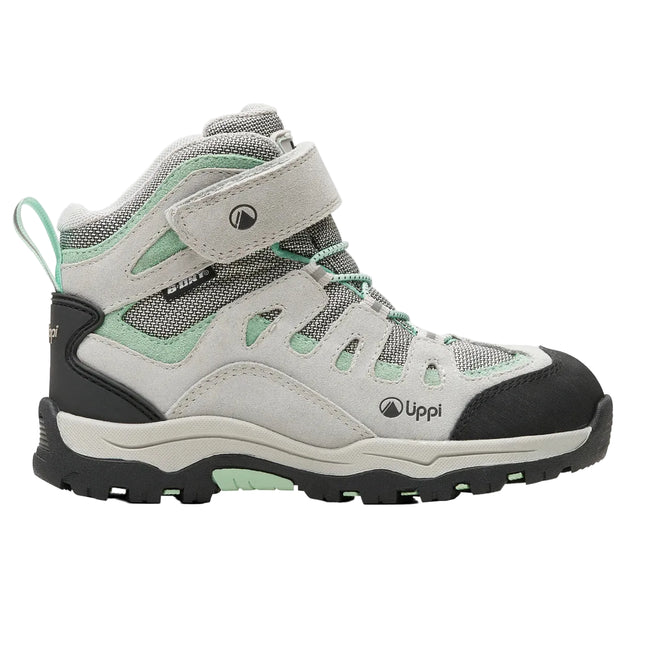 Botín Lippi Puelo Cs Hi Velcro Niña Gris Claro Verde Agua Trekking