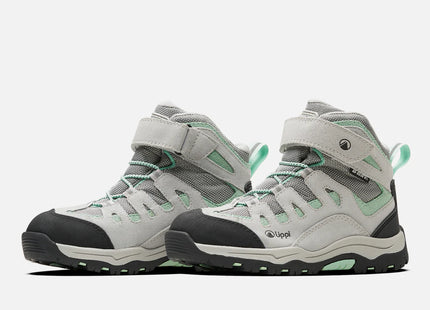 Botín Lippi Puelo Cs Hi Velcro Niña Gris Claro Verde Agua Trekking