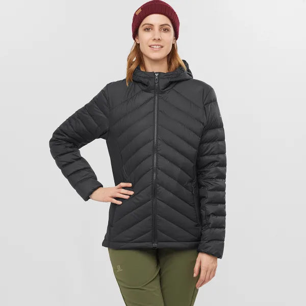 Chaqueta Salomon Transition Down Hoodie Mujer Negro Pluma Híbrida
