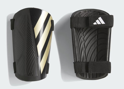 CANILLERAS ADIDAS CON BANDA ELASTICA, COLOR NEGRO ORO
