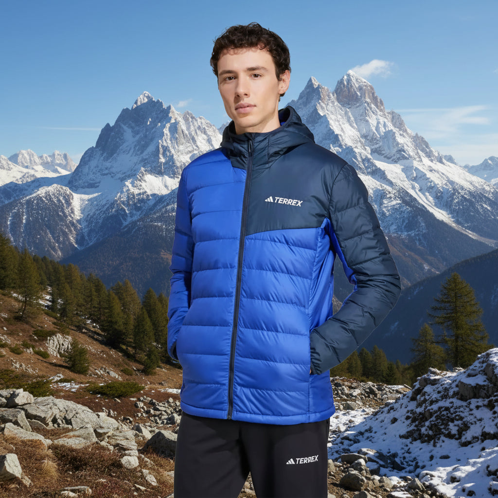 Chaqueta Adidas Terrex Down Hombre Azul Negro Capucha Invierno