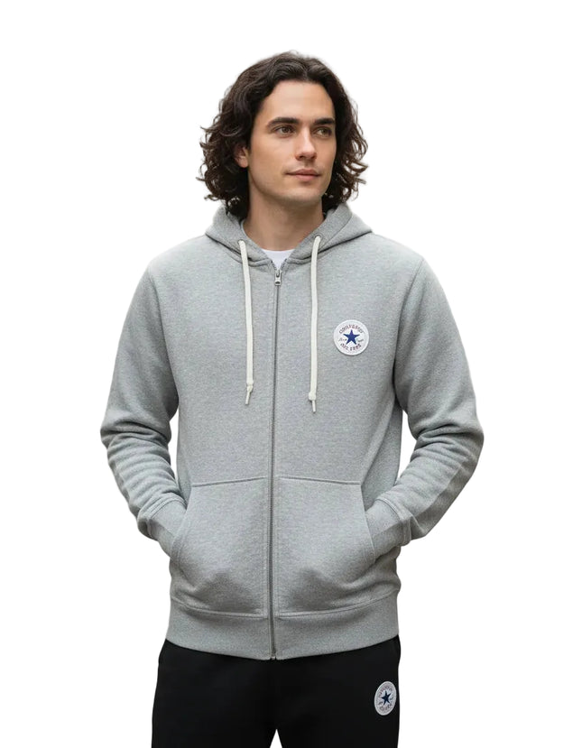 Polerón Converse Active Full Zip Hombre Gris Fleece Capucha