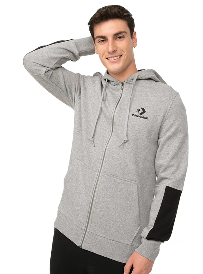 Polerón Converse Active Full Zip Hombre Gris Fleece Capucha