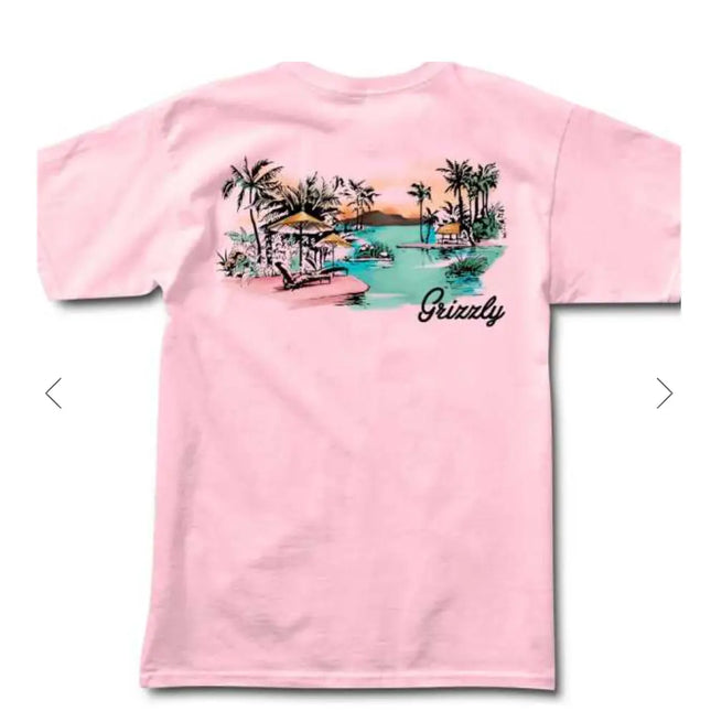 Polera Grizzly Island Time Hombre Rosado Skate Algodón