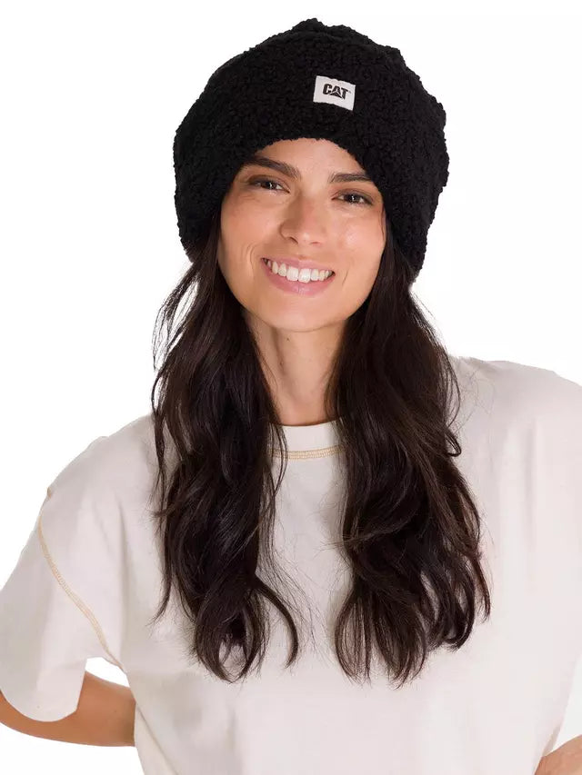 Gorro Beanie Caterpillar Cuffed Sherpa Unisex Negro Puño Enrollado