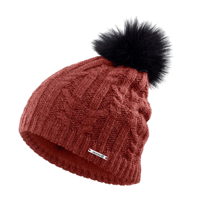 Gorro Beanie Salomon Ivy Rojo Pompón Lana Alpaca