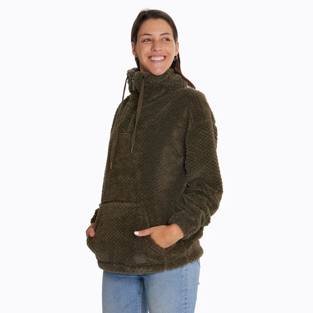 Polar Merrell Shaggy Half Mujer Verde Oliva Peludito 1/4 Zip