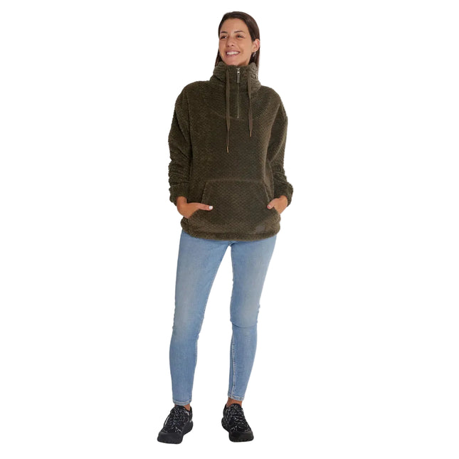 Polar Merrell Shaggy Half Mujer Verde Oliva Peludito 1/4 Zip