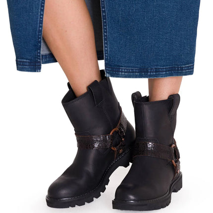 Bota Casual Cuero Mujer Grader Harness Negra Cat