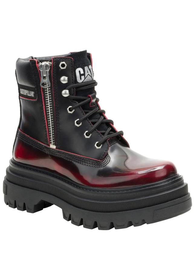 Botín Casual Cuero Mujer Bolder Zip Burdeo Cat