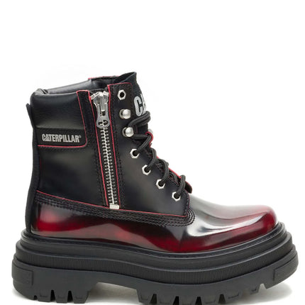 Botín Casual Cuero Mujer Bolder Zip Burdeo Cat