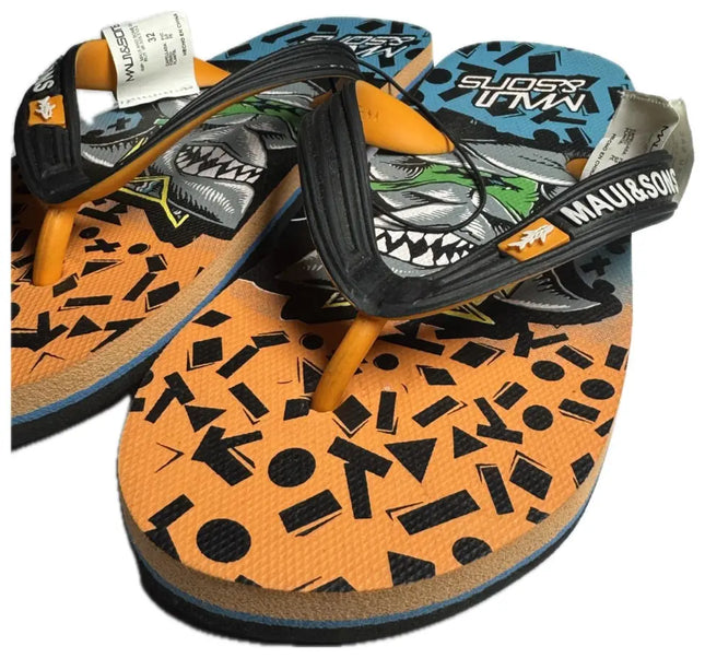 HAWAIANAS NIÑO MAUI AND SONS FULL PRINT ORANGE CON CELESTE