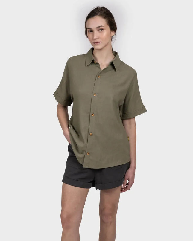 Camisa Gnomo Ginka Mujer Verde Claro Viscosa Lino Manga Corta