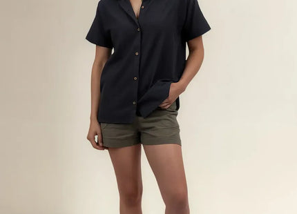 Camisa Gnomo Ginka Mujer Negro Lino Viscosa Manga Corta