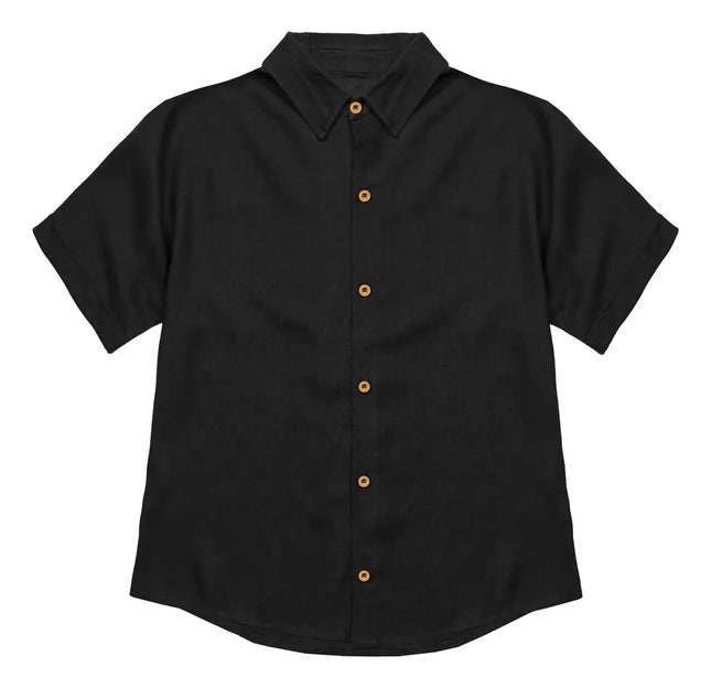 Camisa Gnomo Ginka Mujer Negro Lino Viscosa Manga Corta