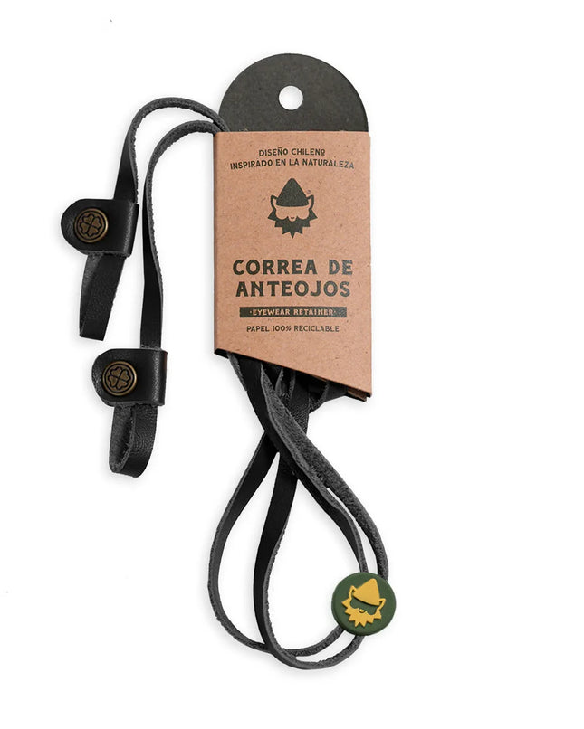 Strap Anteojos Gnomo Leather Biekep Cuero Negro Bronce 90cm