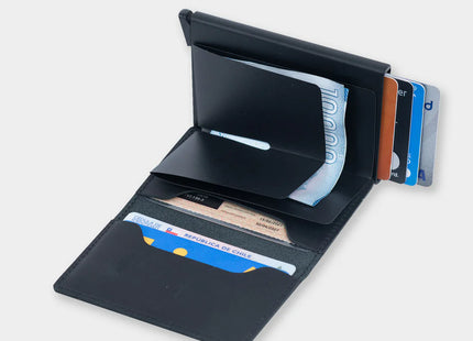 Tarjetero Gnomo Klupnis Cuero Negro Anti Clonación RFID