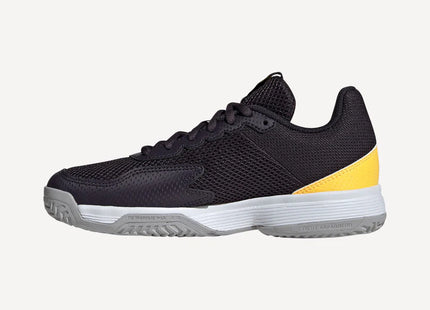 Zapatilla Adidas Courtflash Niño Negro Amarillo Tenis Adiwear