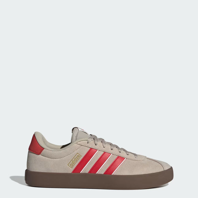 ZAPATILLAS ADIDAS CUERO COLOR BEIGE ESTILO CLASICO 3 TIRAS ROJAS