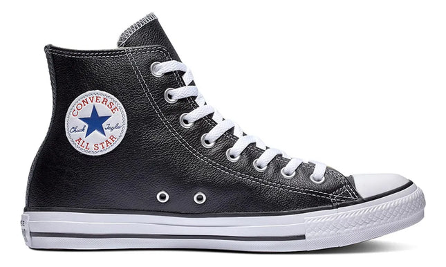 ZAPATILLA CONVERSE UNISEX CLASICA CUERO NEGRA CON CAÑA ALTA