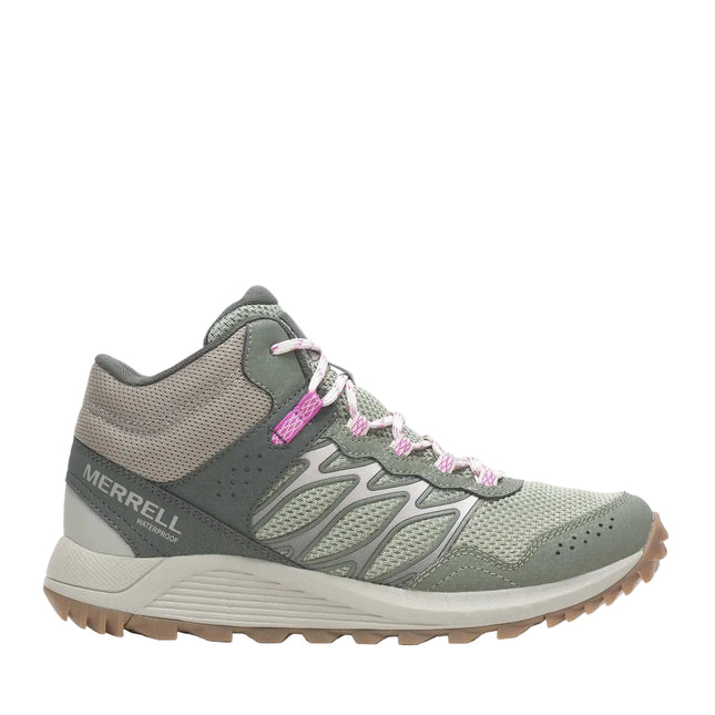 Botín Merrell Wildwood Mid WP Mujer Verde Claro Rosa Impermeable