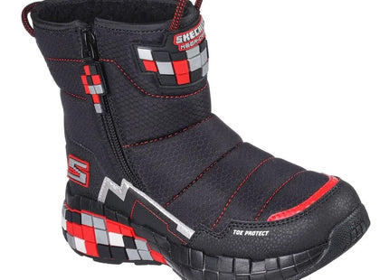 Bota Skechers Mega-Craft Cuboforce Niño Negro Rojo Pixelada