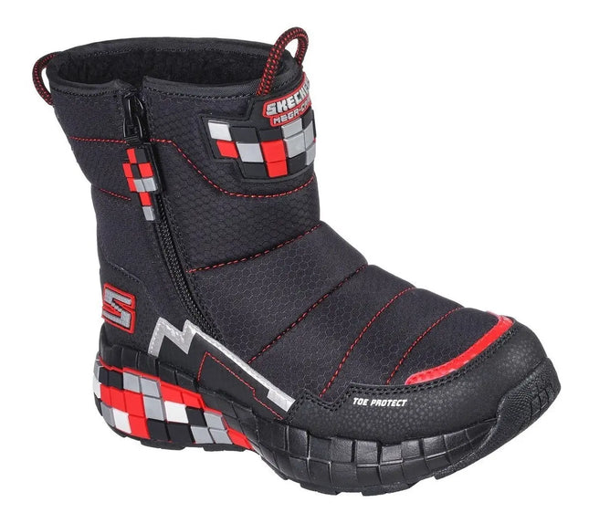 Bota Skechers Mega-Craft Cuboforce Niño Negro Rojo Pixelada